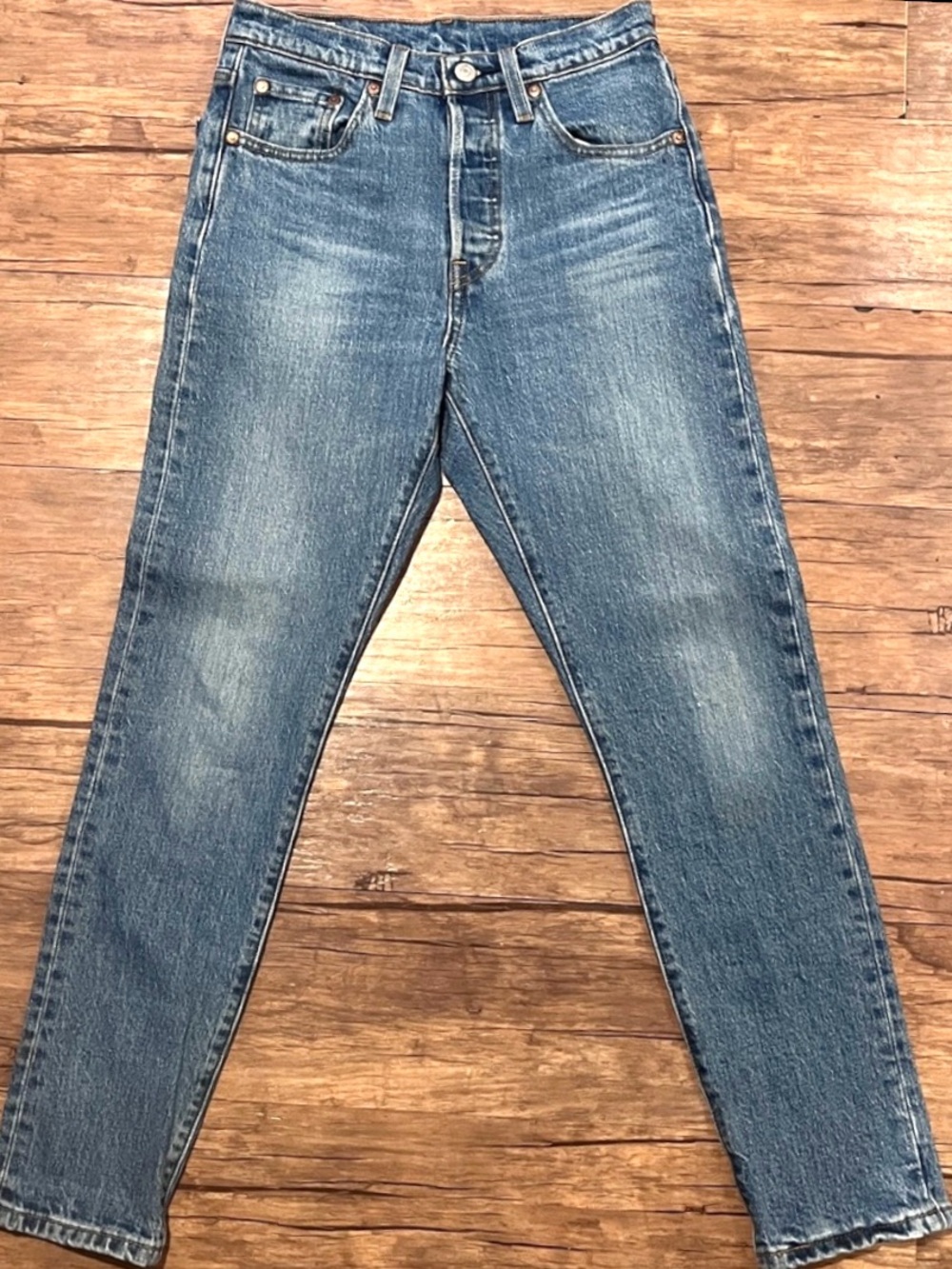 Levi’s 501 High Rise Tapered Jeans W25 L28 Light Wash Button Fly